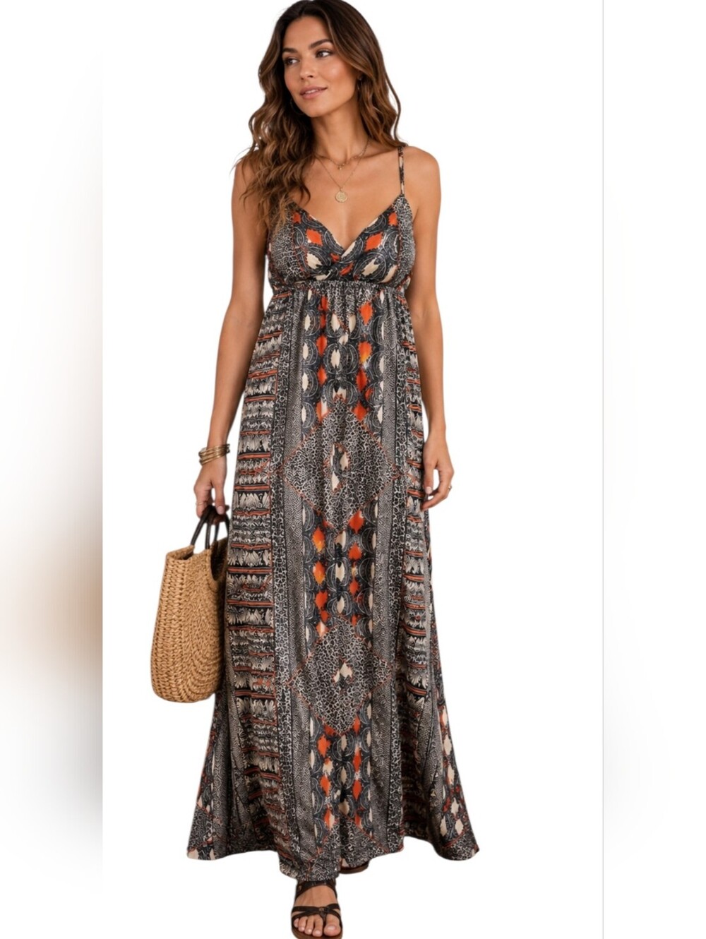 Gypsy 05 Silk Printed Maxi Dress Boho Triangle Top Small